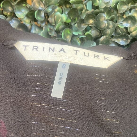 Trina Turk Sheer Colorful Floral Print Metallic Silk Blouse Ladies Small - Picture 3 of 7